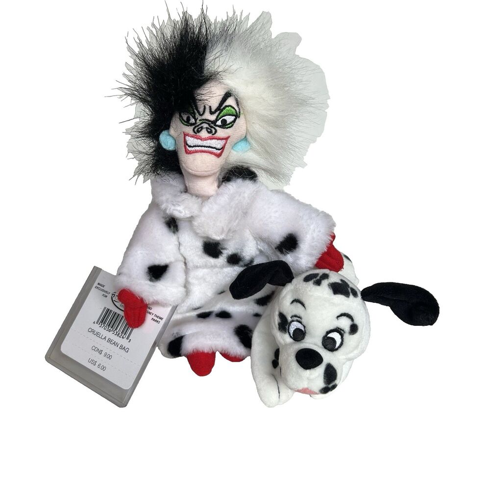 Disney Store 101 Dalmatians Beanbag Plush Cruella de Vil Dalmatian Toy Set Lot
